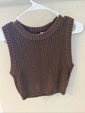 H&M Chunky Knit Sleeveless Crop Top - Chocolate Brown